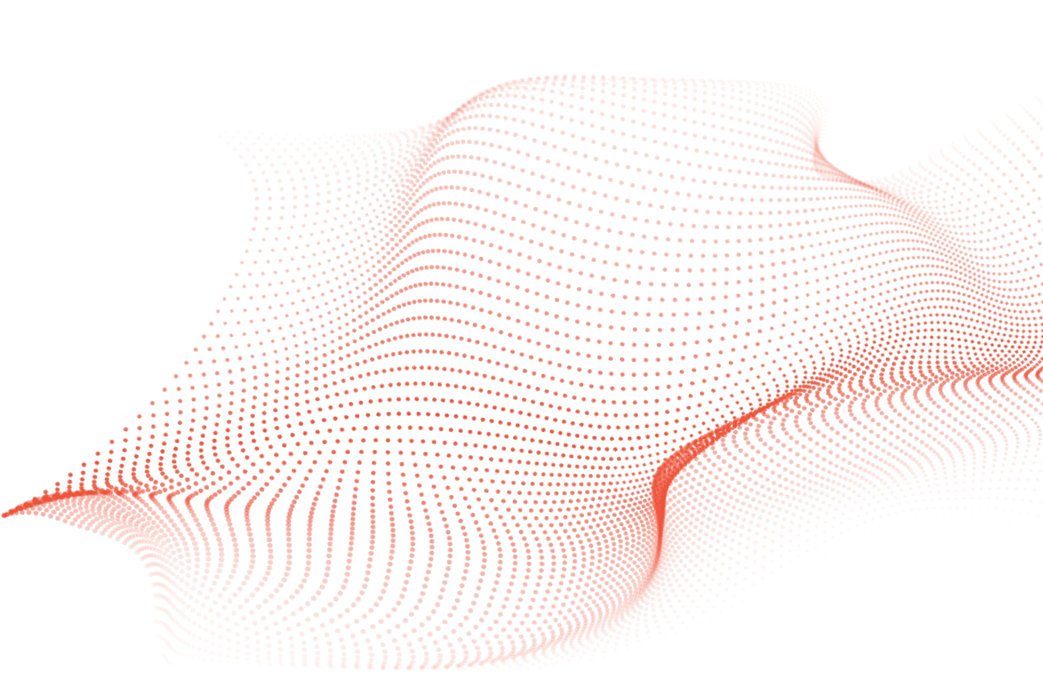 Digital graphic of a red waveform pattern composed of dots on a green background, symbolizing sound frequency or data flow visualization