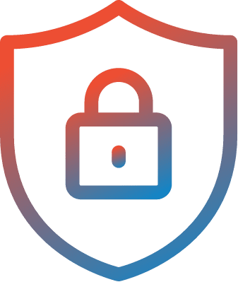 Shield icon with a padlock in the center, blending red and blue gradients on a green backdrop, conveying the concept of protected or encrypted data